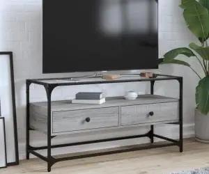 vidaXL Dulap TV blat sticlă, gri sonoma, 98x35x51 cm lemn prelucrat