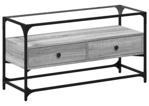 Dulap TV blat sticlă, gri sonoma, 98x35x51 cm lemn prelucrat - 2/5
