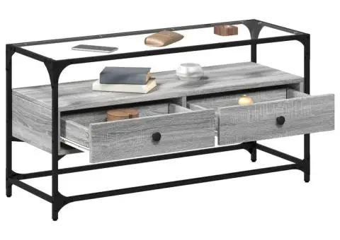 Dulap TV blat sticlă, gri sonoma, 98x35x51 cm lemn prelucrat - 3/5