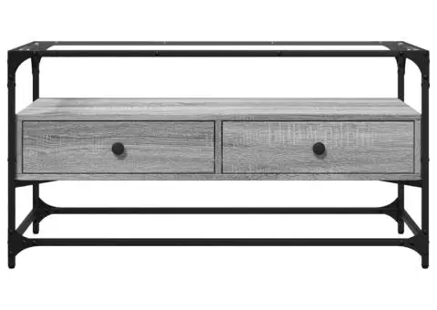 Dulap TV blat sticlă, gri sonoma, 98x35x51 cm lemn prelucrat - 4/5