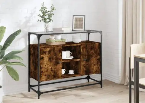 Dulap, blat din sticlă stejar fumuriu 98x35x81cm lemn prelucrat - 1/5