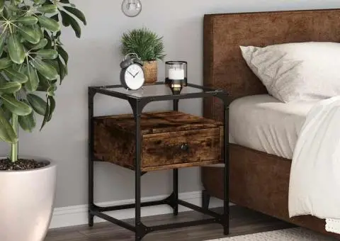 Noptieră, stejar fumuriu, 40x40x55 cm, lemn compozit - 1/5