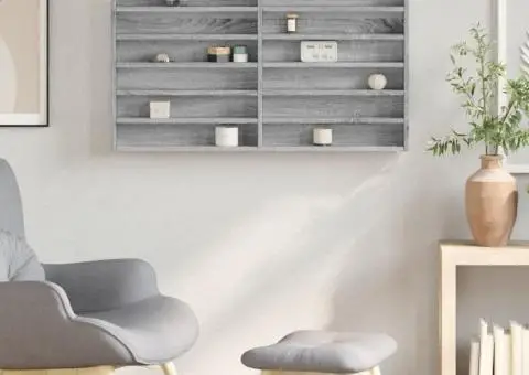 Dulap cu vitrină, sonoma gri, 100x8,5x58 cm, lemn prelucrat - 3/5