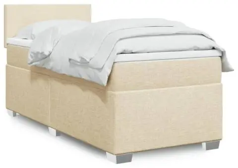 Pat box spring cu saltea, crem, 80x200 cm, textil - 1/5