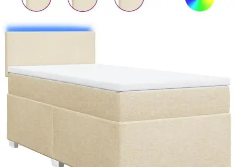 Pat box spring cu saltea, crem, 80x200 cm, textil - 2/5