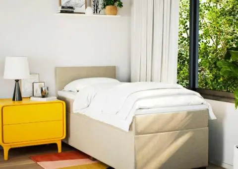 Pat box spring cu saltea, crem, 80x200 cm, textil - 4/5