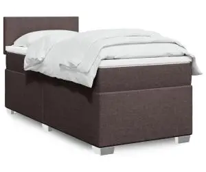 vidaXL Pat box spring cu saltea, maro închis, 90x190 cm, textil