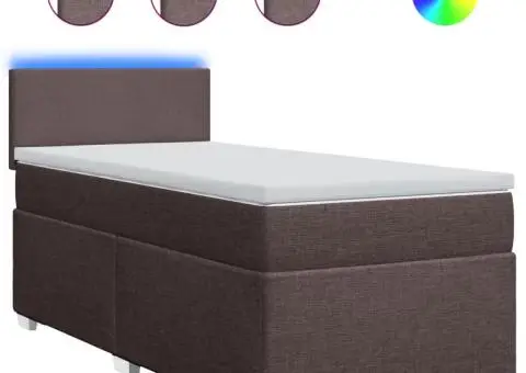 Pat box spring cu saltea, maro închis, 90x190 cm, textil - 2/5