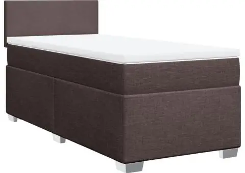 Pat box spring cu saltea, maro închis, 90x190 cm, textil - 3/5