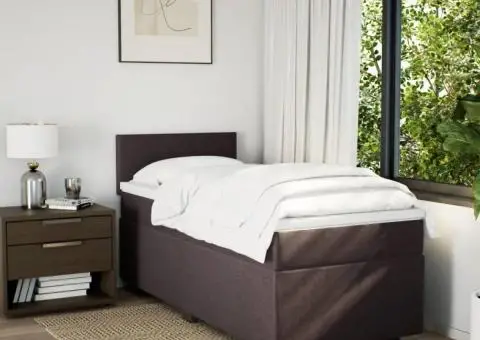 Pat box spring cu saltea, maro închis, 90x190 cm, textil - 4/5