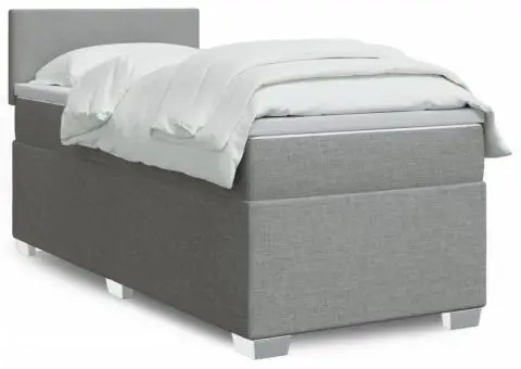 Pat box spring cu saltea, gri deschis, 90x200 cm, textil - 1/5