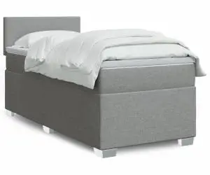vidaXL Pat box spring cu saltea, gri deschis, 90x200 cm, textil
