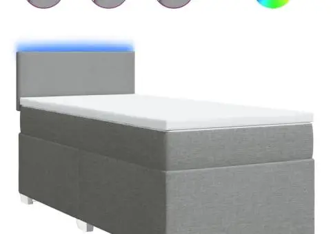 Pat box spring cu saltea, gri deschis, 90x200 cm, textil - 2/5