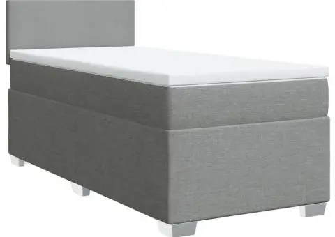 Pat box spring cu saltea, gri deschis, 90x200 cm, textil - 3/5