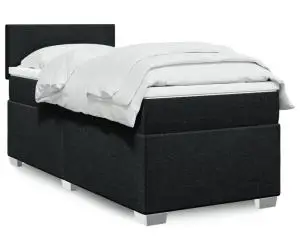 vidaXL Pat box spring cu saltea, negru, 90x200 cm, textil