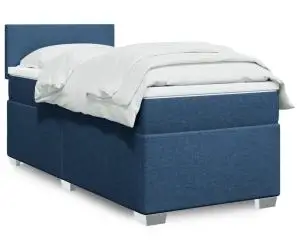 vidaXL Pat box spring cu saltea, albastru, 90x200 cm, textil