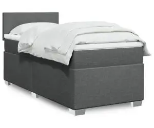 vidaXL Pat box spring cu saltea, gri închis, 100x200 cm, textil