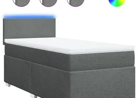 Pat box spring cu saltea, gri închis, 100x200 cm, textil - 2/5
