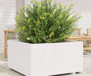vidaXL Jardinieră de grădină, alb, 90x90x49,5 cm, lemn masiv de pin