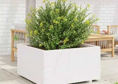 Jardinieră de grădină, alb, 90x90x49,5 cm, lemn masiv de pin - 3/5