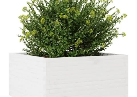 Jardinieră de grădină, alb, 90x90x49,5 cm, lemn masiv de pin - 4/5