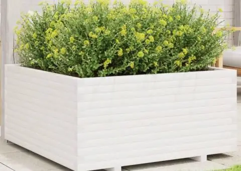 Jardinieră de grădină, alb, 100x100x49,5 cm, lemn masiv de pin - 1/5