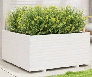 vidaXL Jardinieră de grădină, alb, 100x100x49,5 cm, lemn masiv de pin