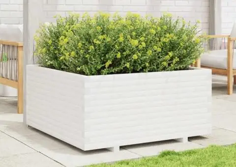 Jardinieră de grădină, alb, 100x100x49,5 cm, lemn masiv de pin - 3/5