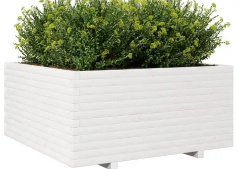 Jardinieră de grădină, alb, 100x100x49,5 cm, lemn masiv de pin - 4/5