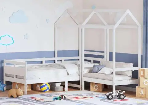 Set pat de zi/bancă cu acoperiș alb 90x190 cm lemn masiv de pin - 1/5