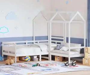 vidaXL Set pat de zi/bancă cu acoperiș alb 90x190 cm lemn masiv de pin