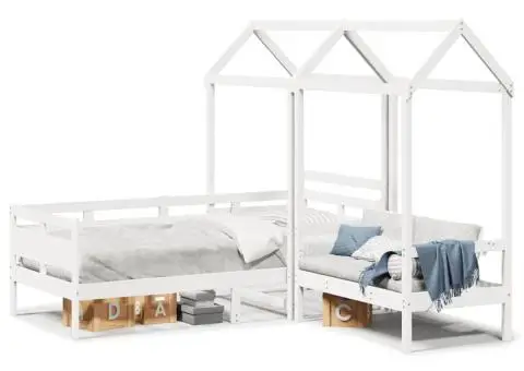 Set pat de zi/bancă cu acoperiș alb 90x190 cm lemn masiv de pin - 2/5