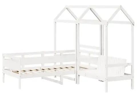 Set pat de zi/bancă cu acoperiș alb 90x190 cm lemn masiv de pin - 3/5