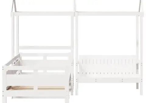 Set pat de zi/bancă cu acoperiș alb 90x190 cm lemn masiv de pin - 4/5