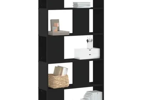 Bibliotecă cu 5 niveluri negru 80,5x23,5x162,5cm lemn prelucrat - 1/5