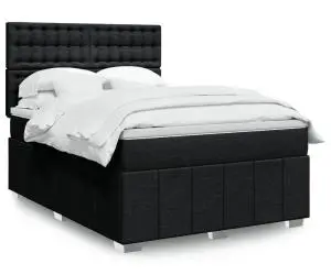 vidaXL Pat box spring cu saltea, negru, 140x200 cm, textil
