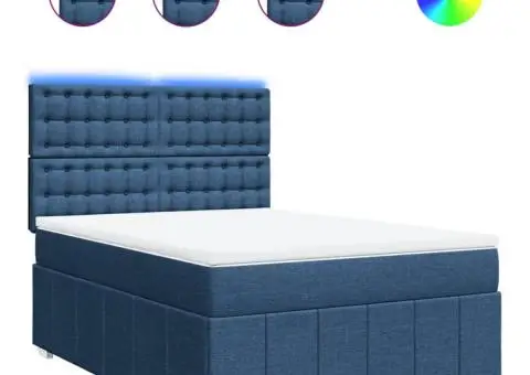 Pat continental cu saltea, albastru, 140x200cm, material textil - 2/5