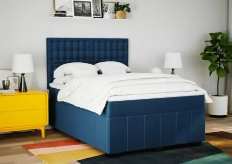 Pat continental cu saltea, albastru, 140x200cm, material textil - 5/5
