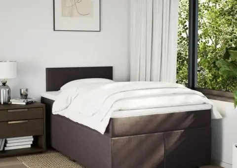 Pat box spring cu saltea, maro închis, 120x190 cm, textil - 4/5
