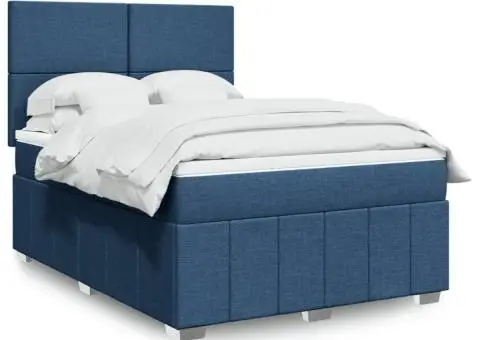 Pat continental cu saltea, albastru, 140x200cm, material textil - 1/5