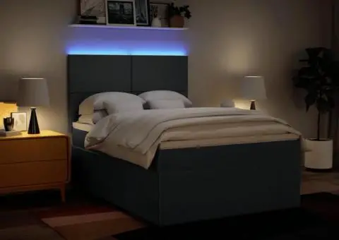 Pat continental cu saltea, albastru, 140x200cm, material textil - 4/5