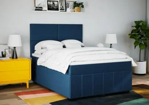 Pat continental cu saltea, albastru, 140x200cm, material textil - 5/5