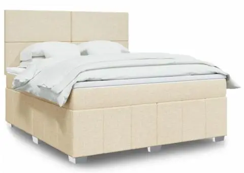 Pat continental cu saltea, crem, 180x200 cm, textil - 1/5