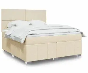 vidaXL Pat continental cu saltea, crem, 180x200 cm, textil