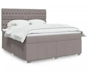 vidaXL Pat continental cu saltea, gri taupe, 180x200 cm, textil