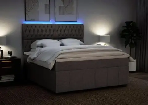 Pat continental cu saltea, gri taupe, 180x200 cm, textil - 4/5