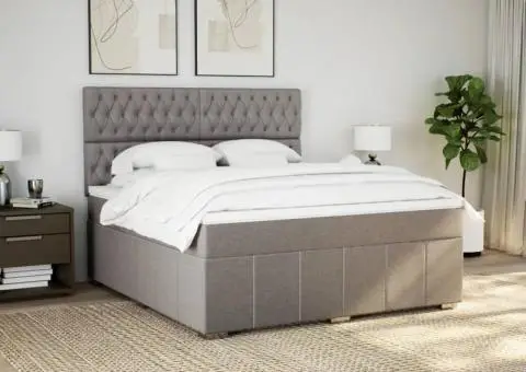 Pat continental cu saltea, gri taupe, 180x200 cm, textil - 5/5