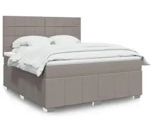 vidaXL Pat continental cu saltea, gri taupe, 180x200 cm, textil