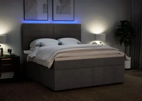 Pat continental cu saltea, gri taupe, 180x200 cm, textil - 4/5