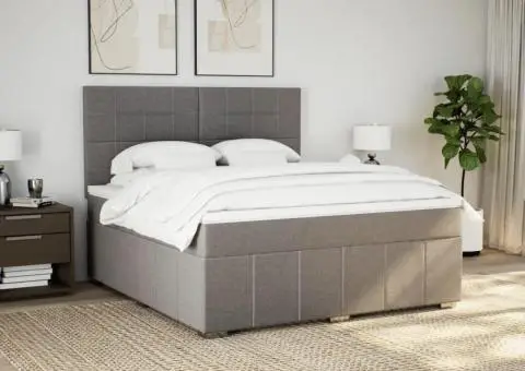 Pat continental cu saltea, gri taupe, 180x200 cm, textil - 5/5